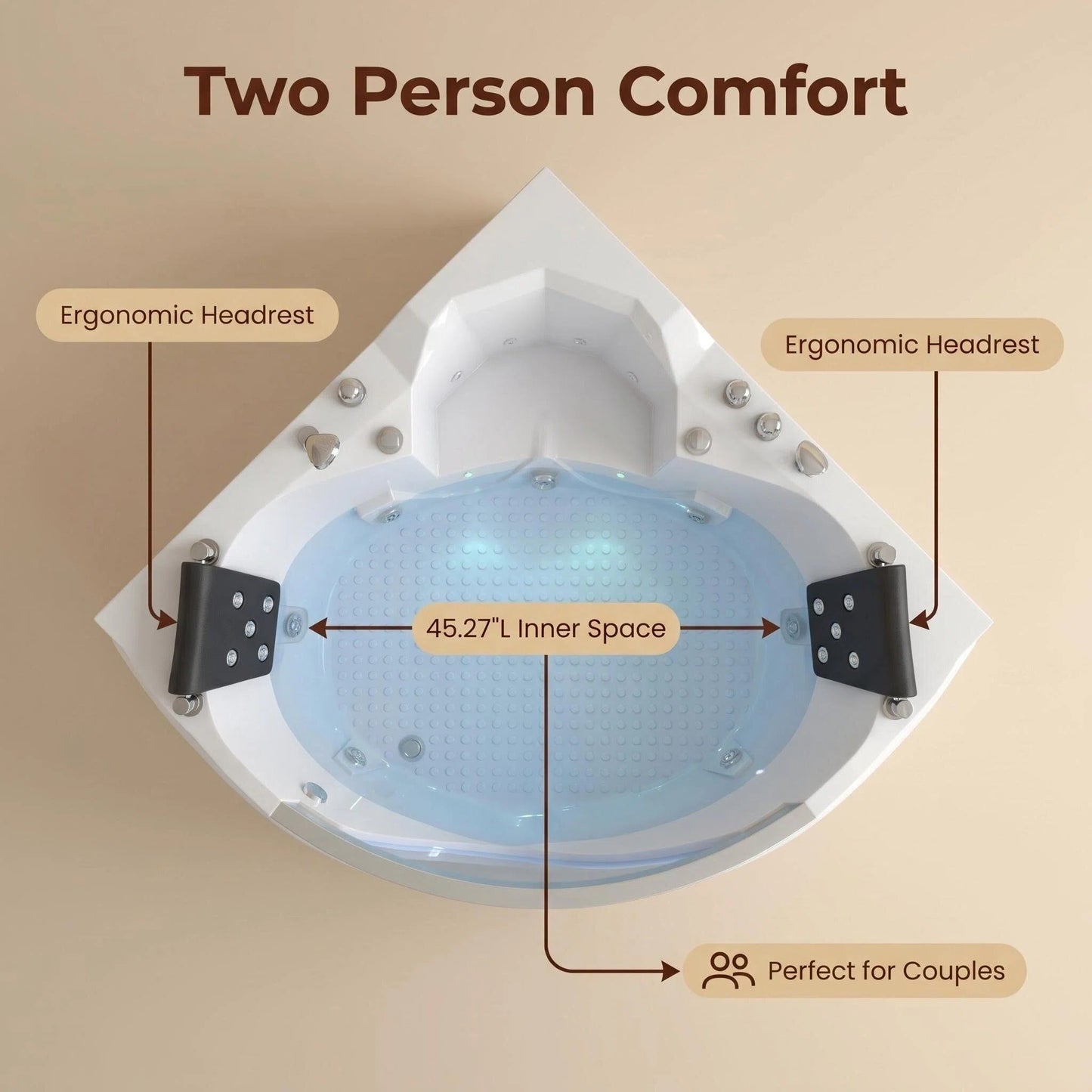 59" Light Luxury Double Corner Whirlpool Bathtub