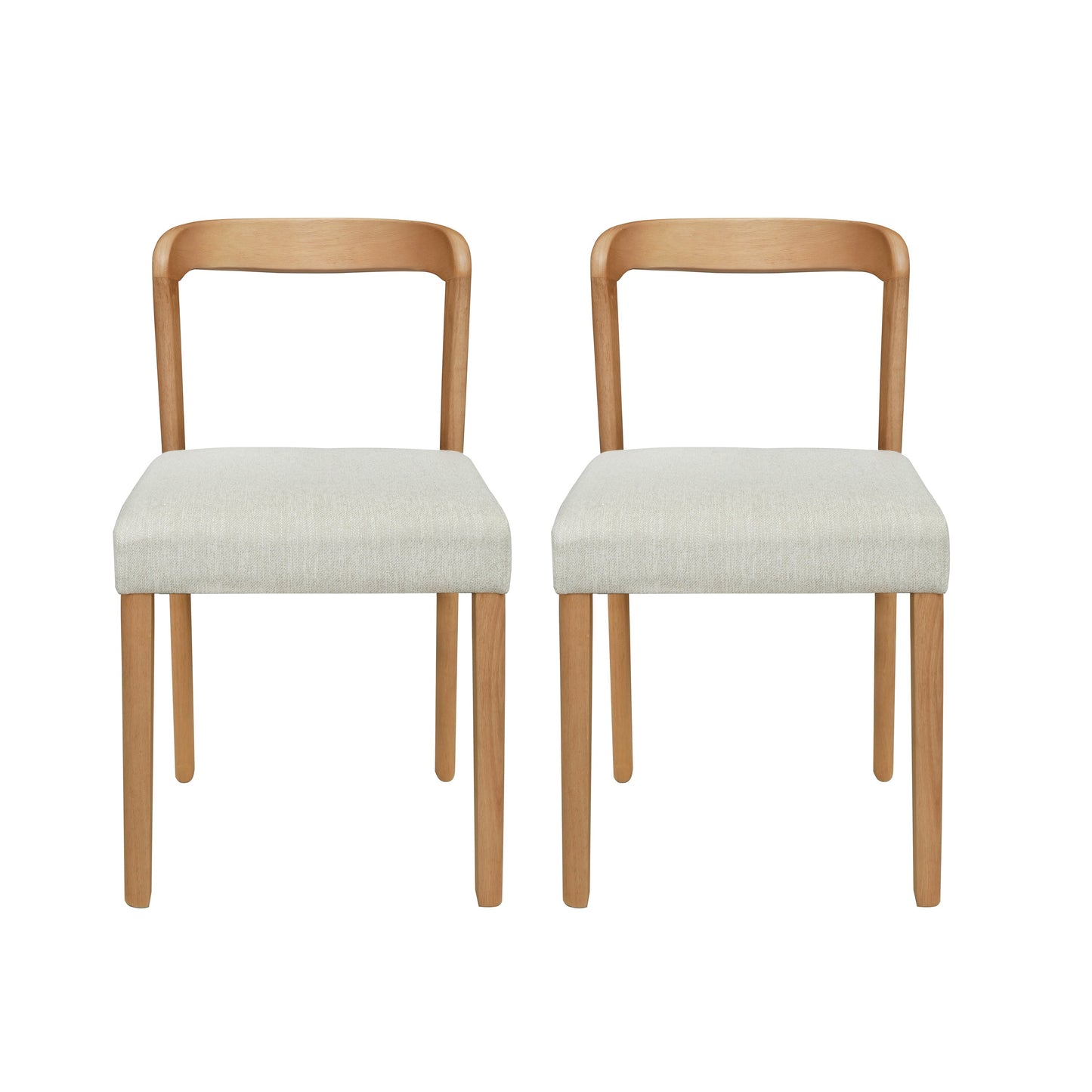 Solid Rubber Wood Dining Chairs (Natural Oak + Beige) Set of 2