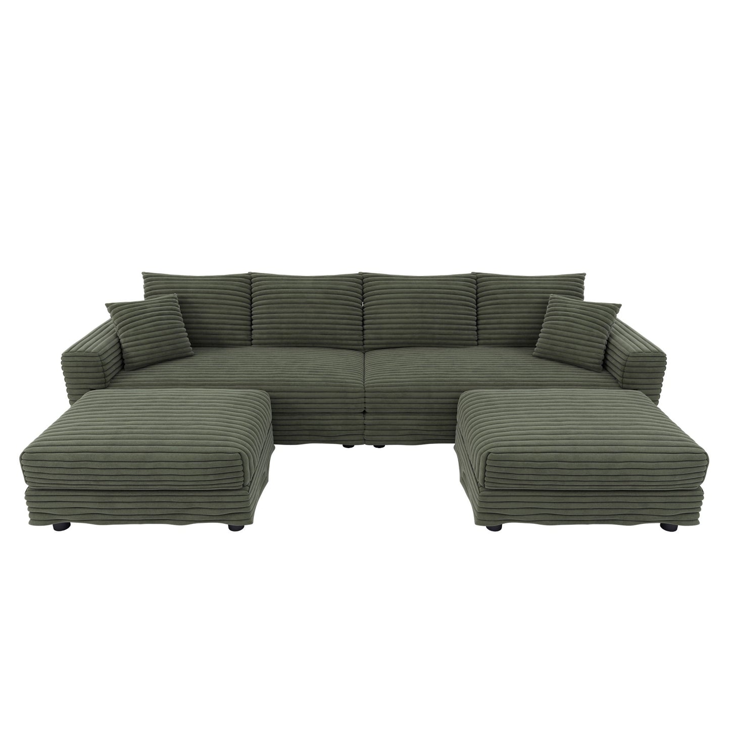 Convertible Deep Seat Sofa With Soft Pillows And Ottomans