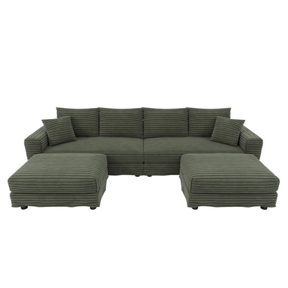 Convertible Deep Seat Sofa With Soft Pillows And Ottomans