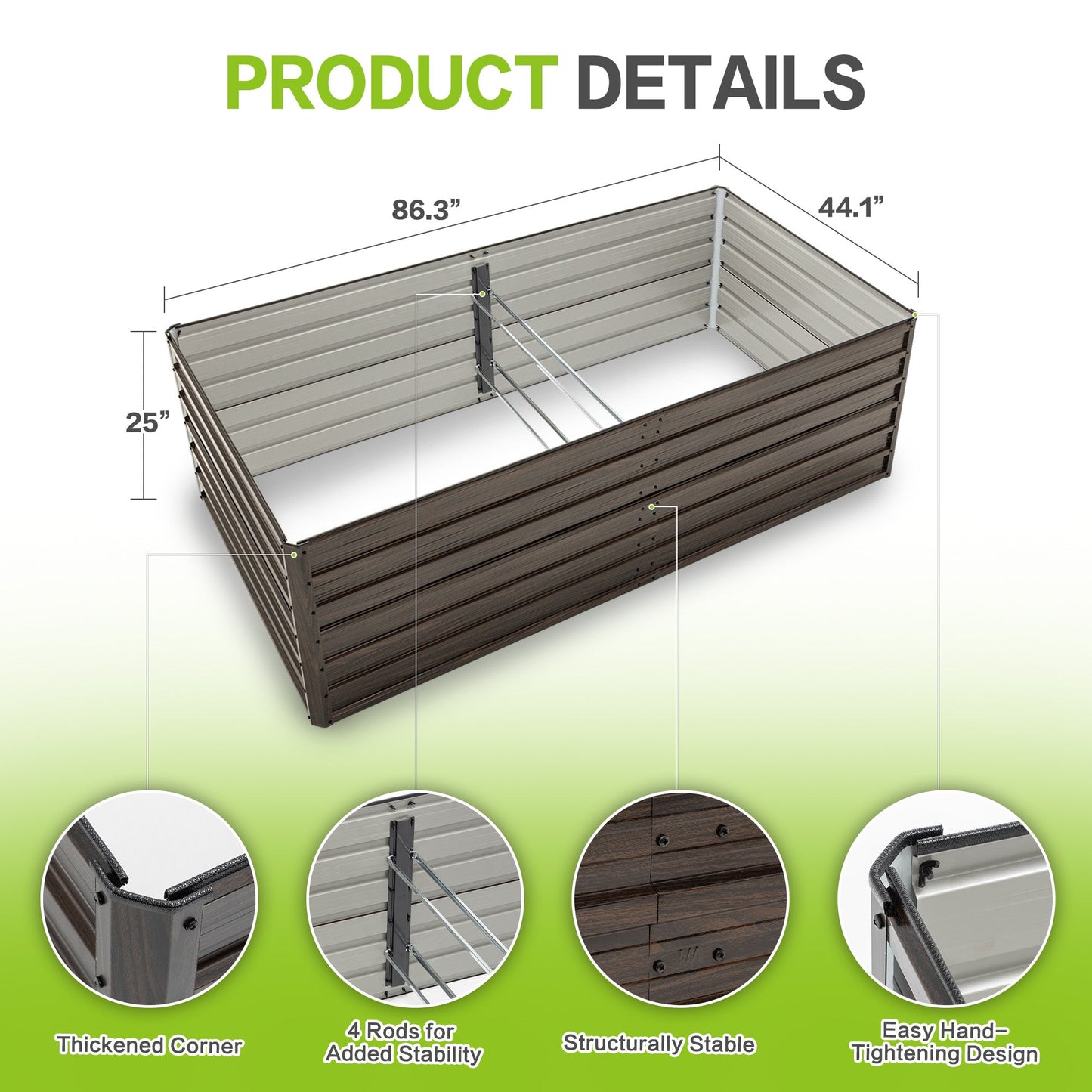 Woodgrain Aesthetic & Metal Strength: 8x4x2FT Galvanized Raised Garden Bed Kit