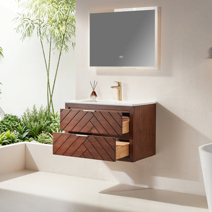 30" Pre-Assembled Wall Mounted & Floating Single Vanity Cabinet with 1-Hole Ceramic Top