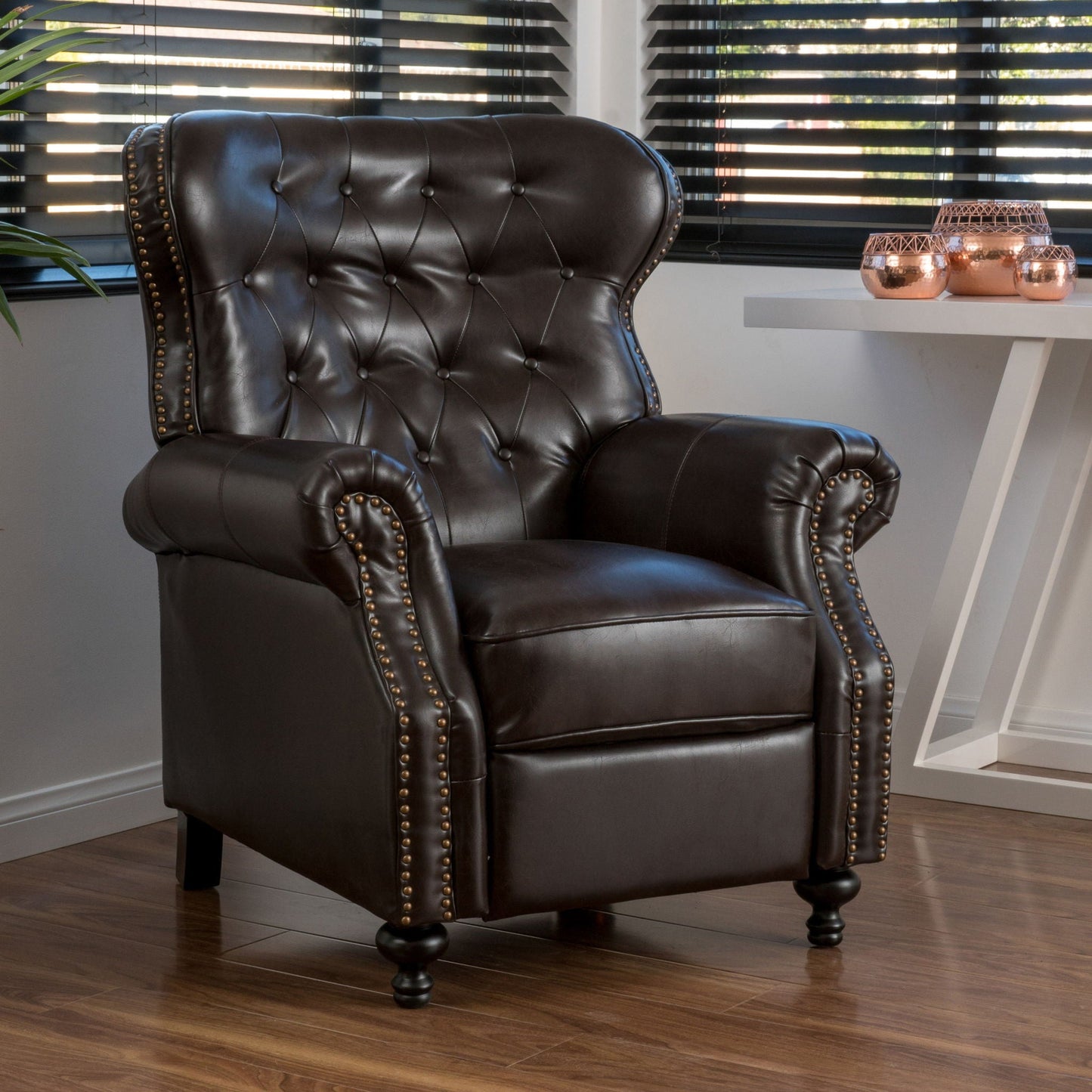 Contemporary Style Push Back Recliner with Button Tufted Stitching and Nailhead Trim