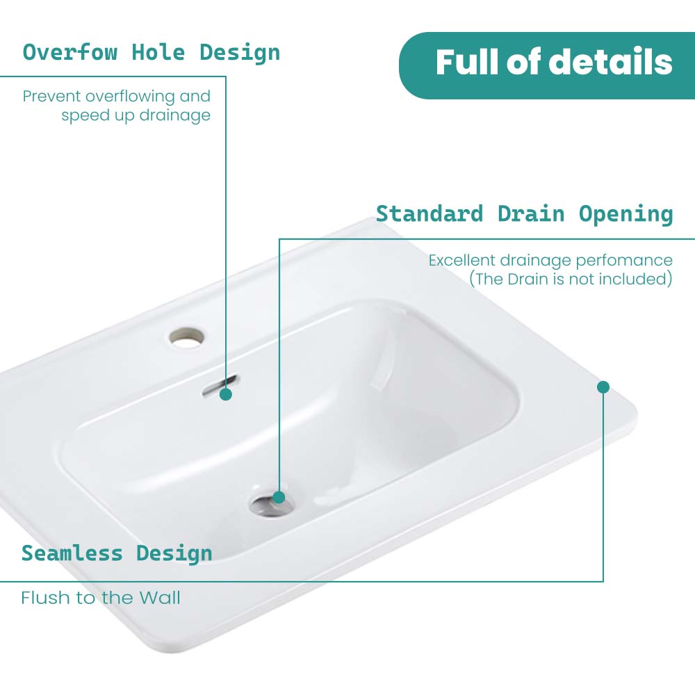 Glossy White Ceramic Integrated Sink