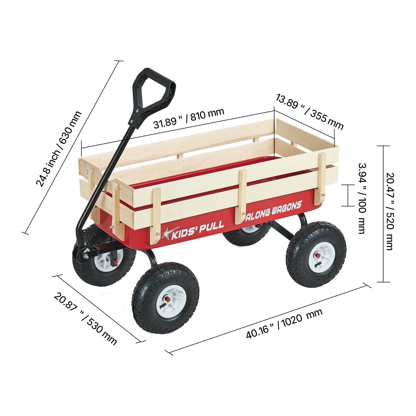 Pull-Along Wagon for Kids, 39 Inch Toddler Wagon with Wooden Panels & Handle