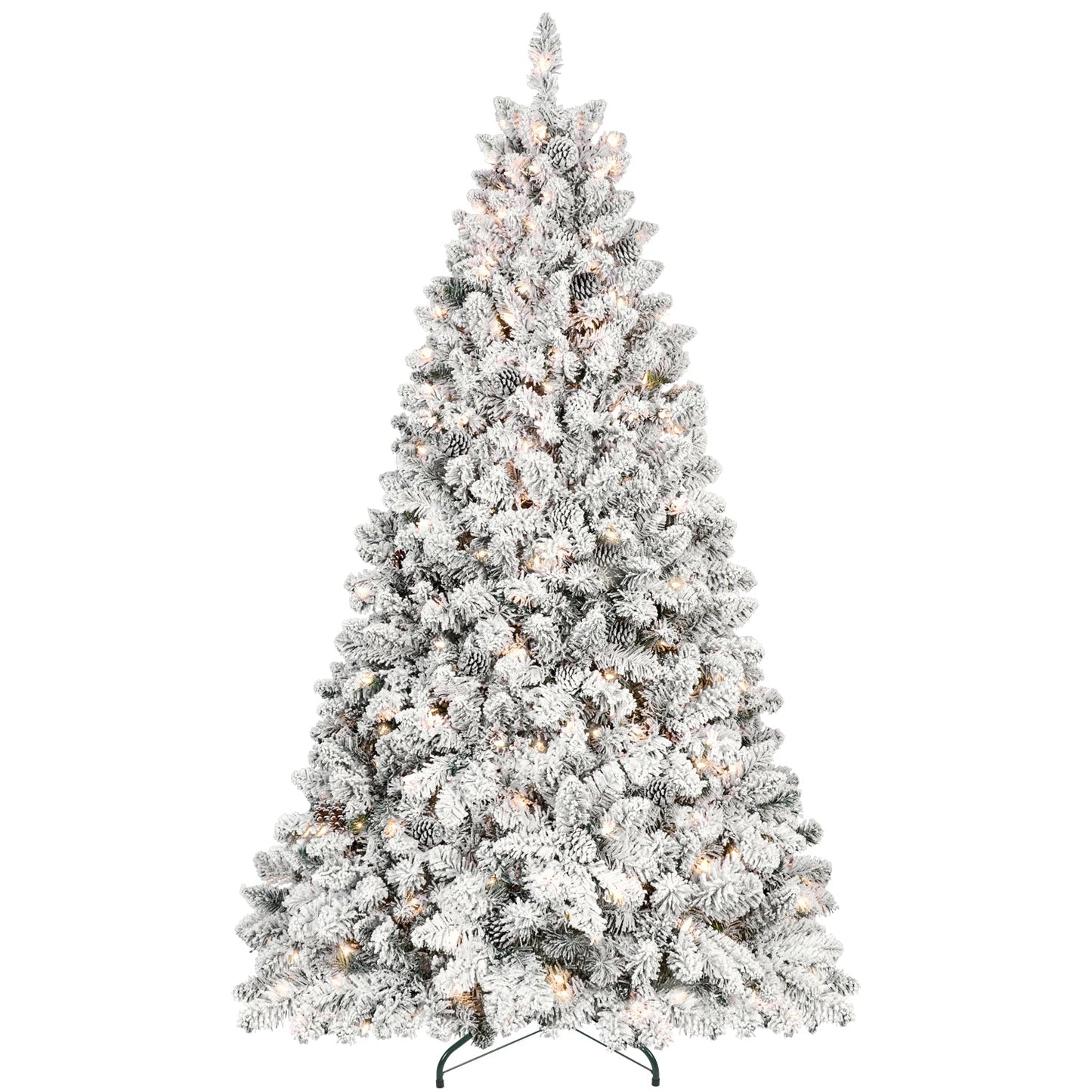 6FT Flocked Christmas Tree with 350 UL Lights and 35 Pine Cones