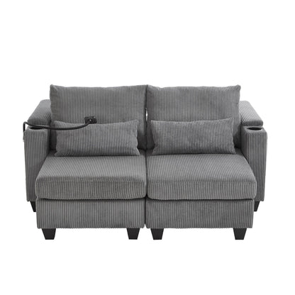 Convertible Chaise Lounge Sofa Chair With USB Ports, Cup Holders, Phone Holder And Storage