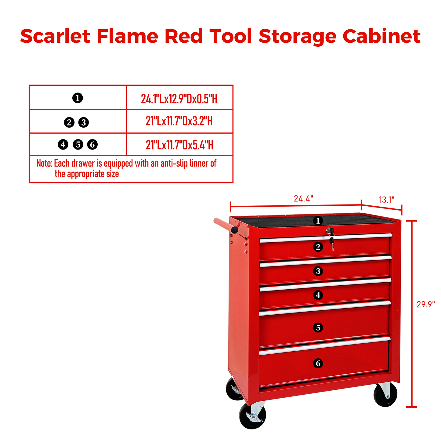 5-Drawer Rolling Tool Chest with Lock & Key