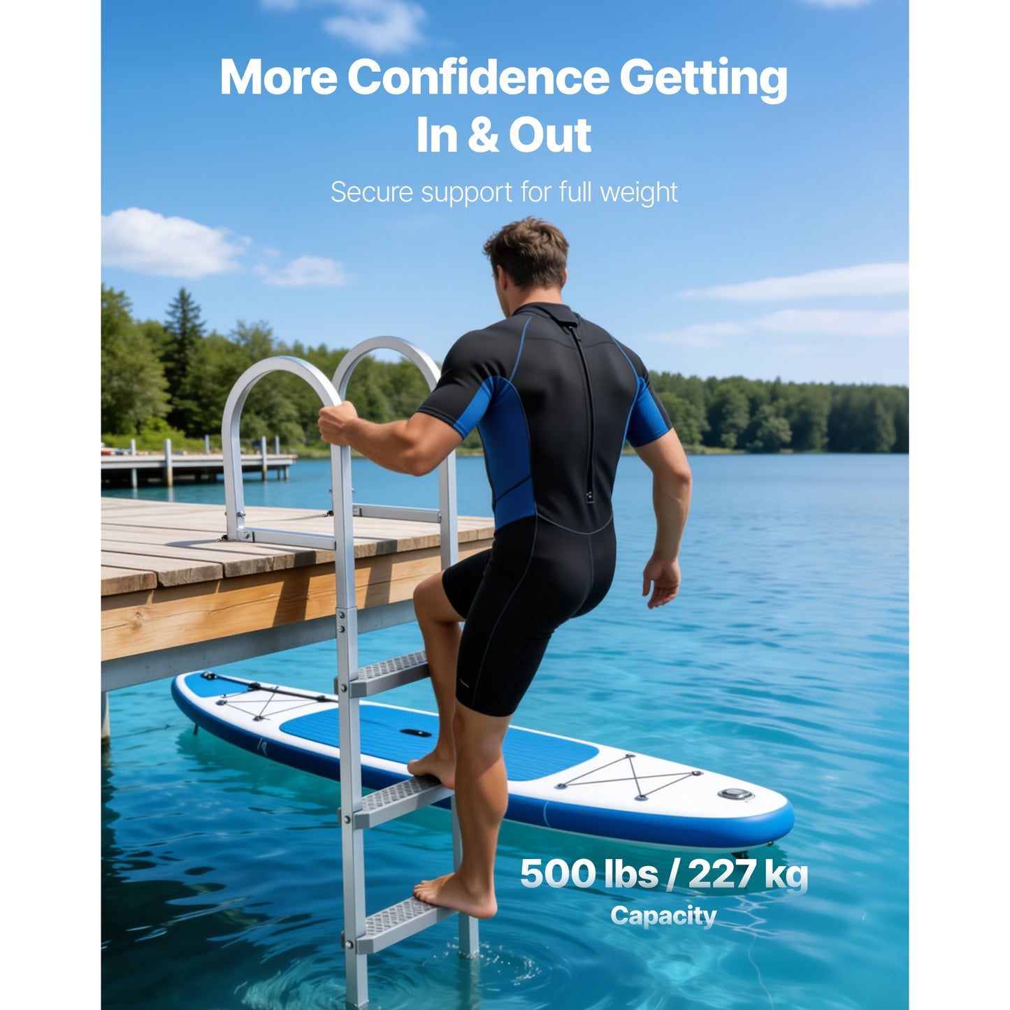 Removable Dock Ladder, 5 Steps, Aluminum Alloy Pontoon Boat Swim Ladder