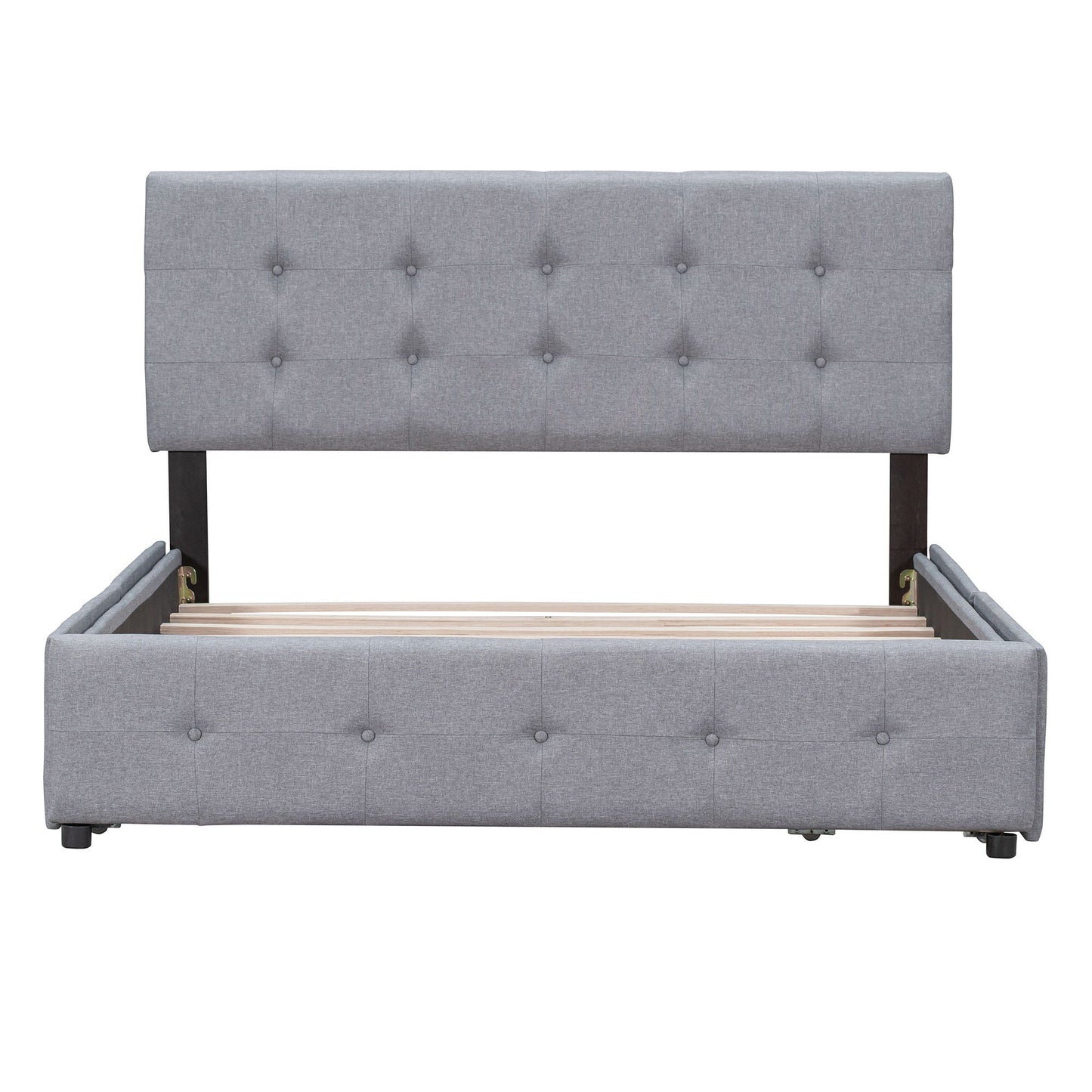 Upholstered Platform Bed With Classic Headboard And Drawers, No Box Spring Needed
