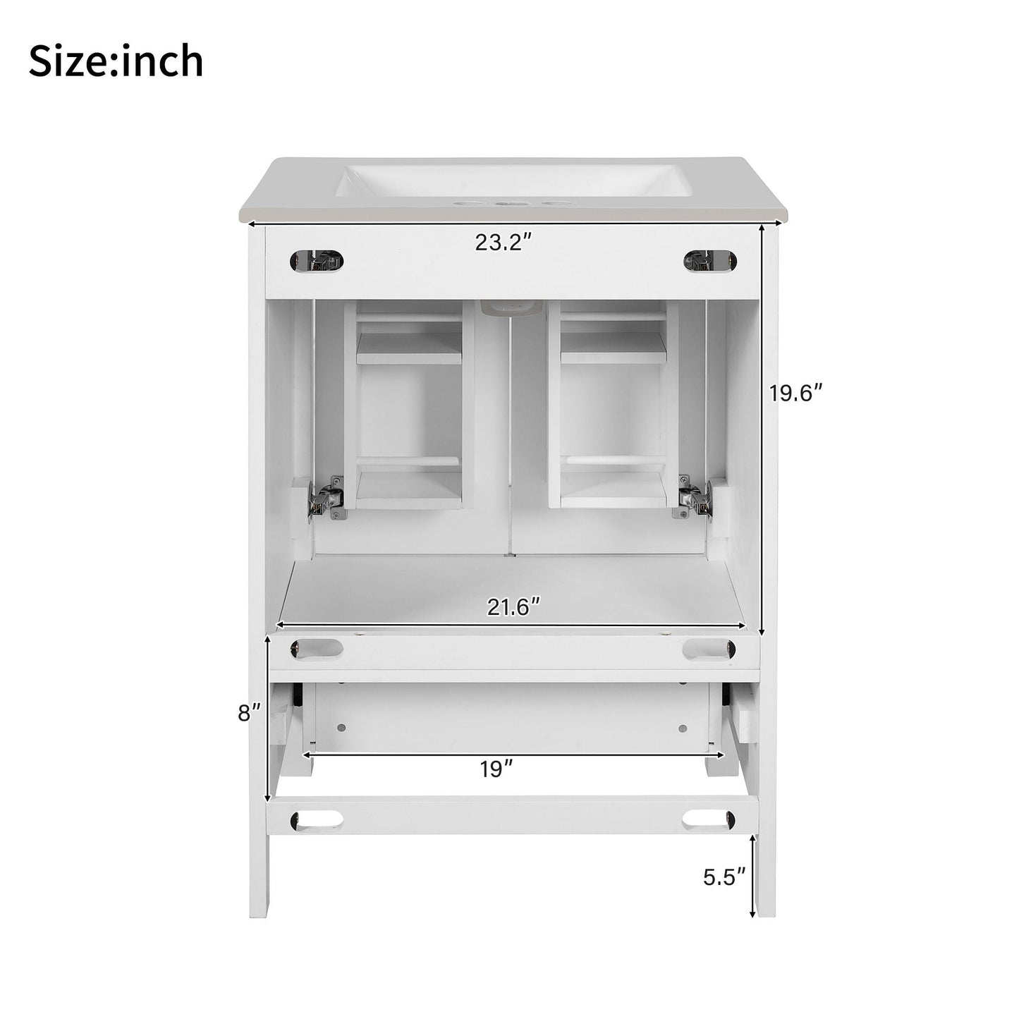 Bathroom Vanity With Integrated Undermount Ceramic Sink, 2 Doors And 1 Drawer, Soft Close Hinges