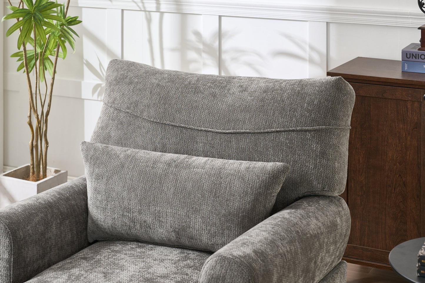 Modern Grey Upholstered Chaise Lounge Sofa Recliner