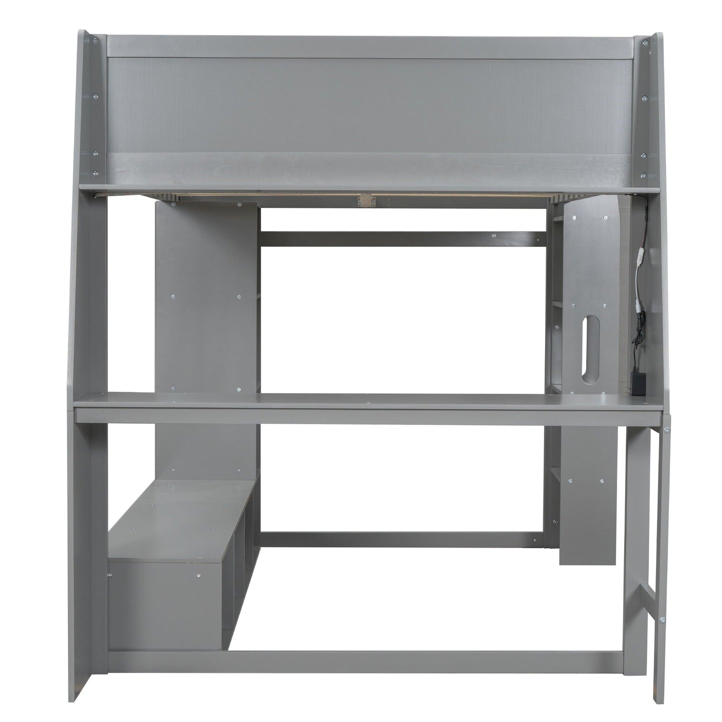 Gaming Loft Bed With Desk, Multi Storage Shelves, LED Lighting, And Hanging Clothes Rack
