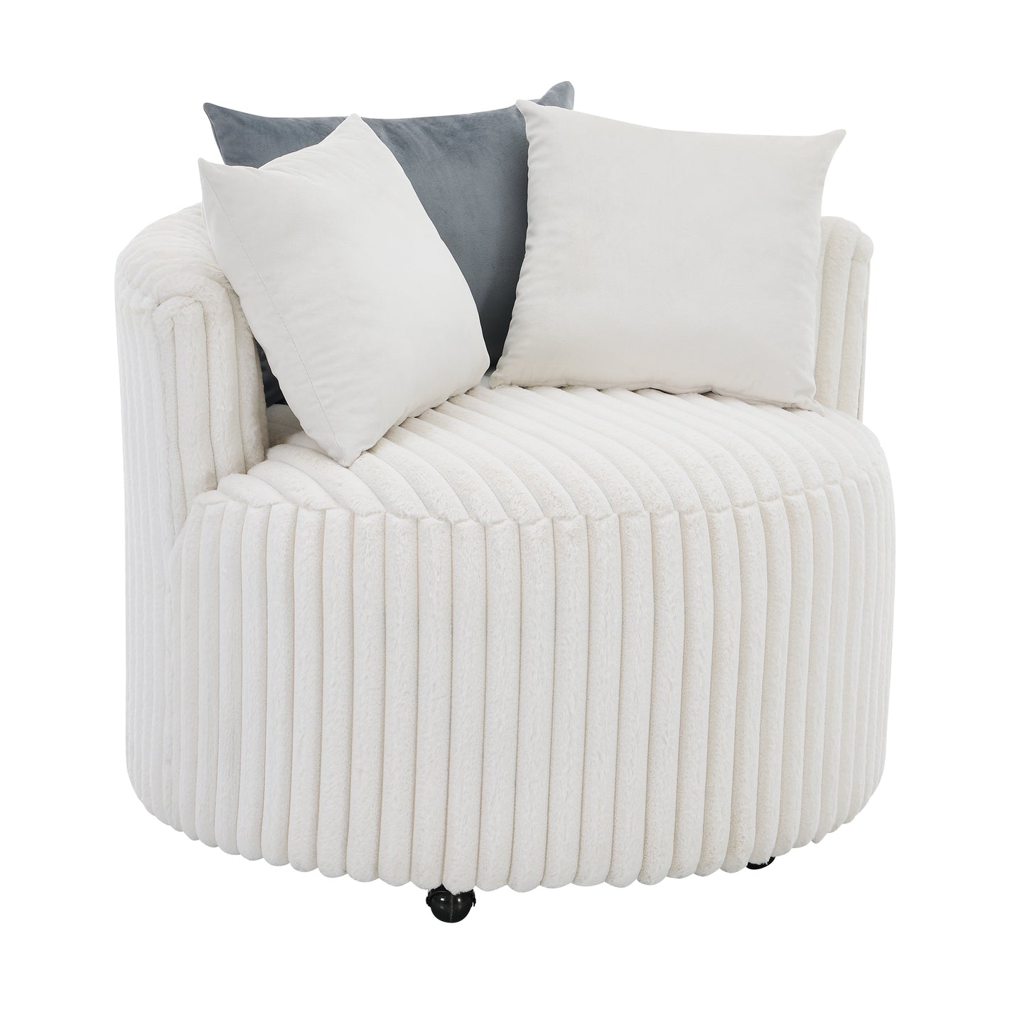 Malna Plush Wide Wale Corduroy Upholstered Barrel Accent Chair with Wheels