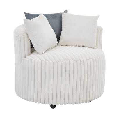 Malna Plush Wide Wale Corduroy Upholstered Barrel Accent Chair with Wheels