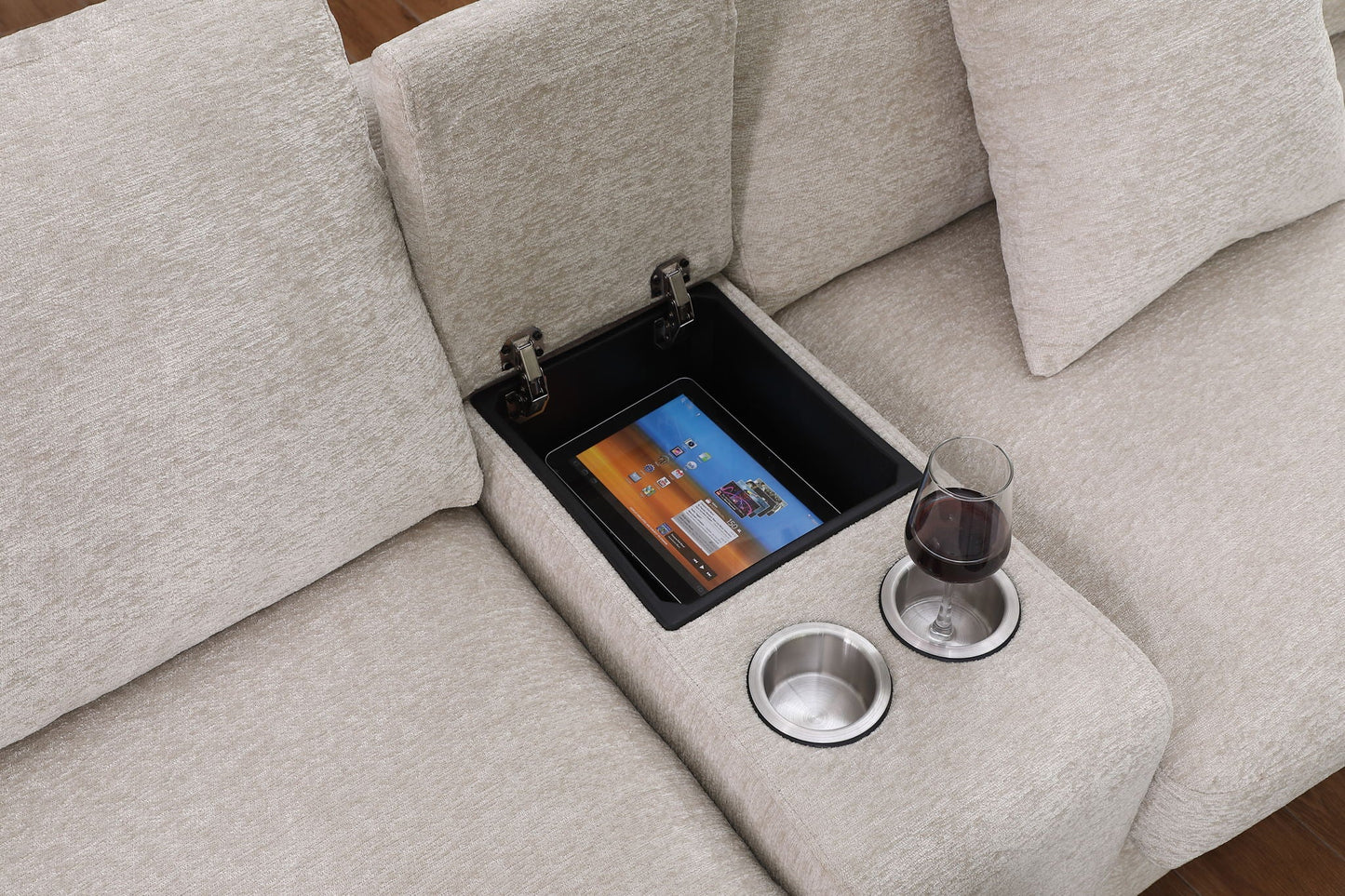 Celine - Fabric Corner Sectional Sofa With Right-Facing Chaise, Cupholders, And Charging Ports