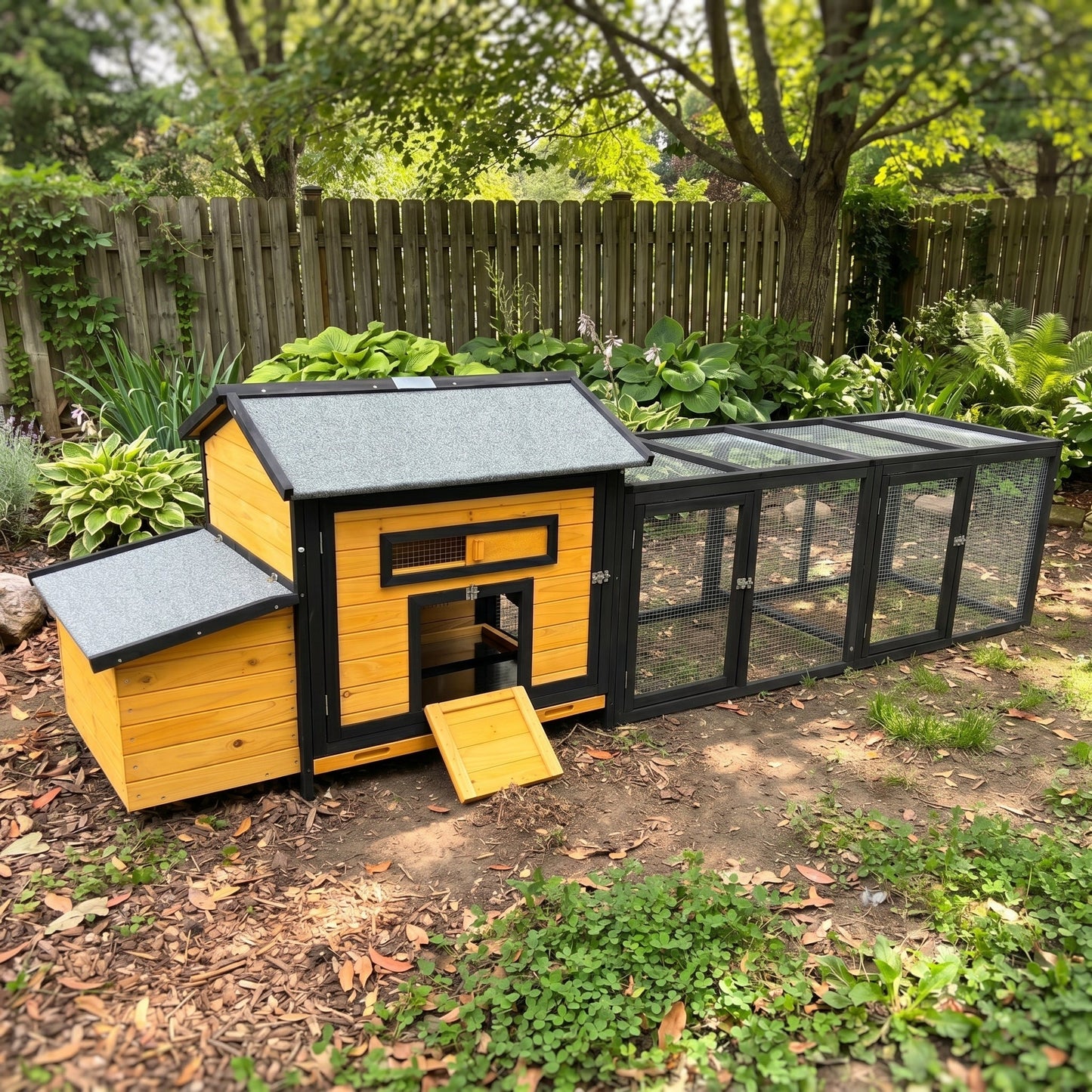 114" Wooden Chicken Coop with Outdoor Run
