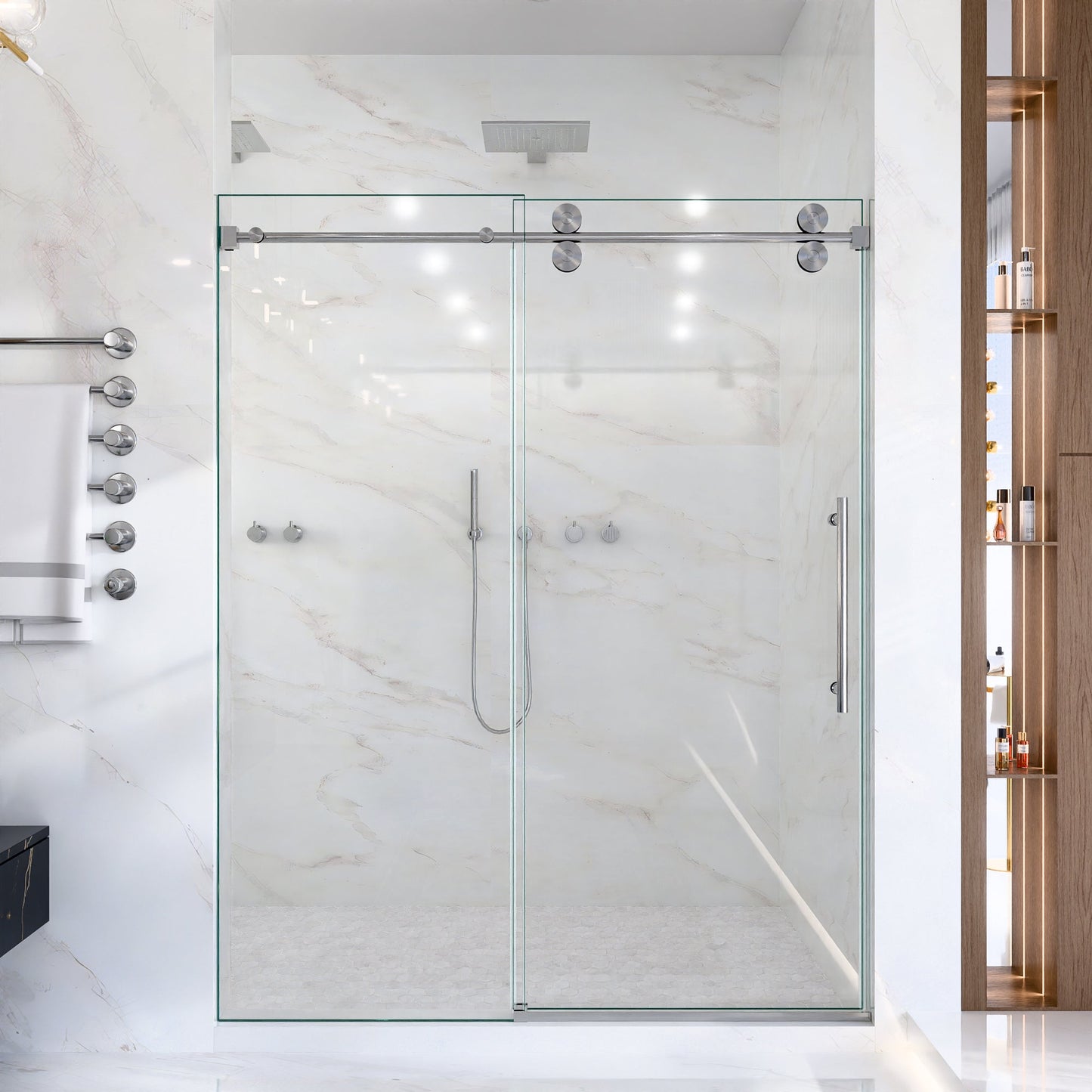 56-60"W x 72"H Frameless Sliding Shower Door – Clear Tempered Glass