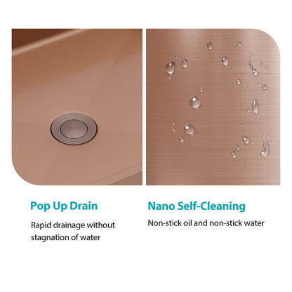 19" X 15" Stainless Steel Bathroom Sink With Pop Up Drain, Nano Surface - Rose Gold