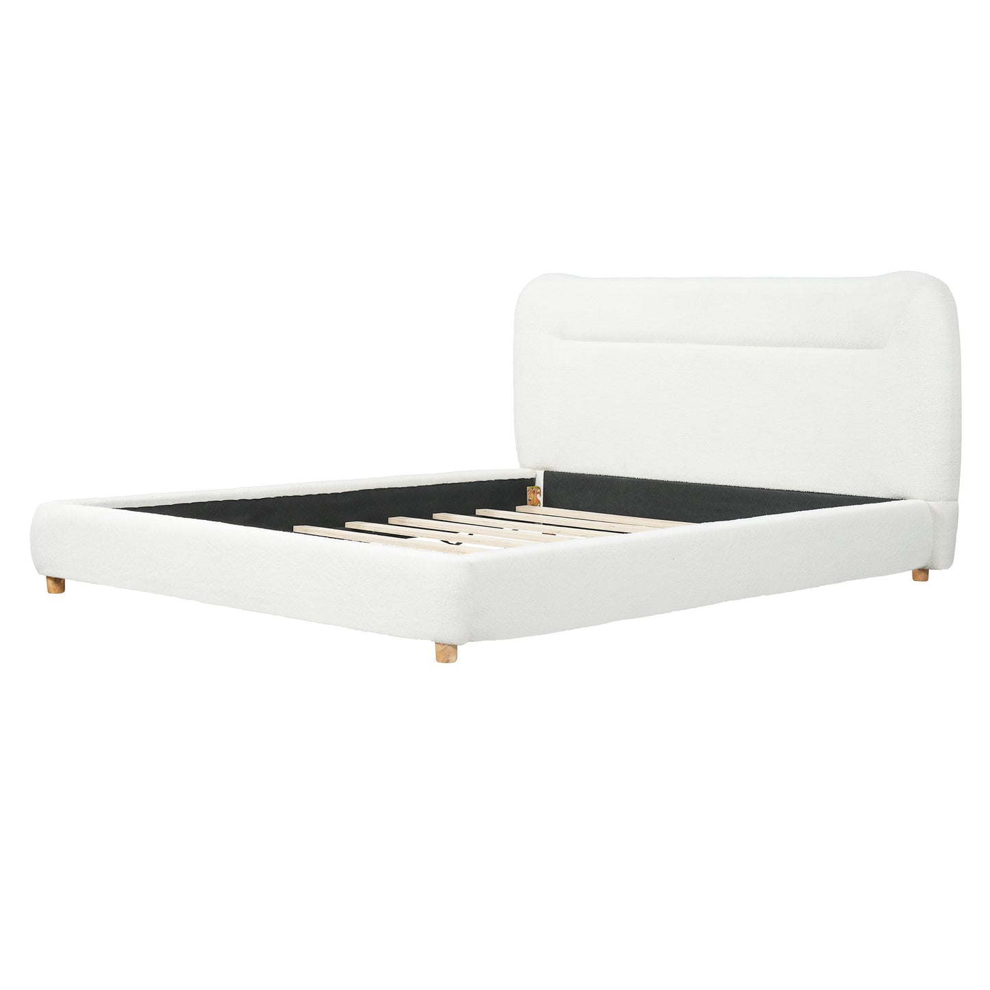 Minimalist Curved Headboard Teddy Bear Plush Bed, Queen