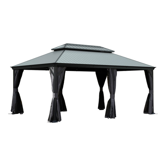 12'x18' Hardtop Gazebo with Resin Roof, Curtains, and Mosquito Netting