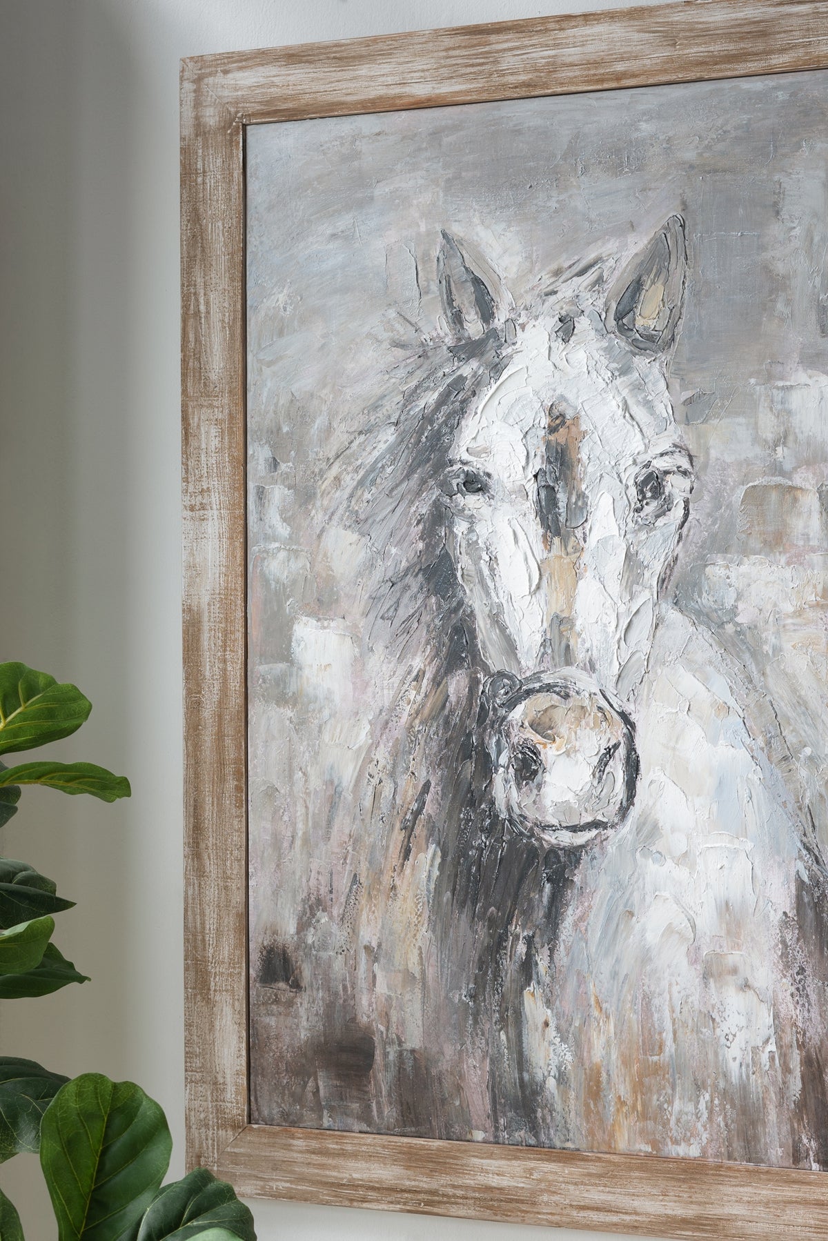 35.4x47.2x1.2" Hand-Painted White Horse Artwork