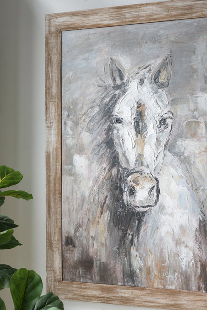 35.4x47.2x1.2" Hand-Painted White Horse Artwork