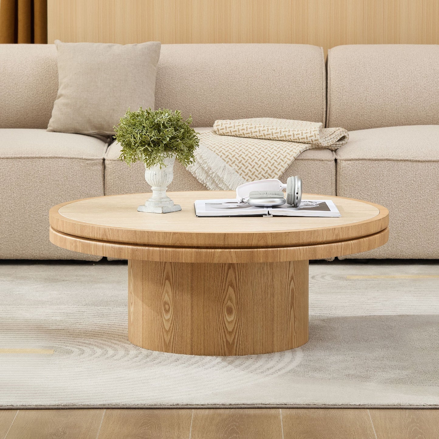 35.43 Inch Round Coffee Table with Sintered Stone Top