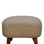 Solid Wood Boucle Upholstered Square Footstool