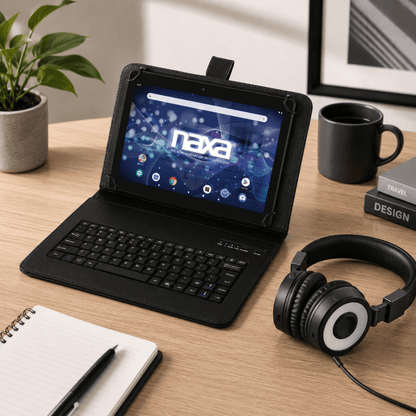 Naxa 10.1" Tablet with BT Keyboard, Case & Headphone Black - Refurbished