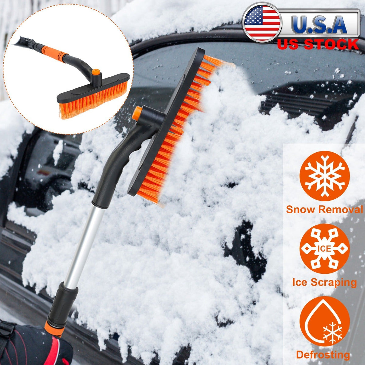 3 In 1 Windshield Ice Scraper Extendable Car Snow Removal Tool Telescoping Car Broom Snow Shovel Automobile Frost Removal