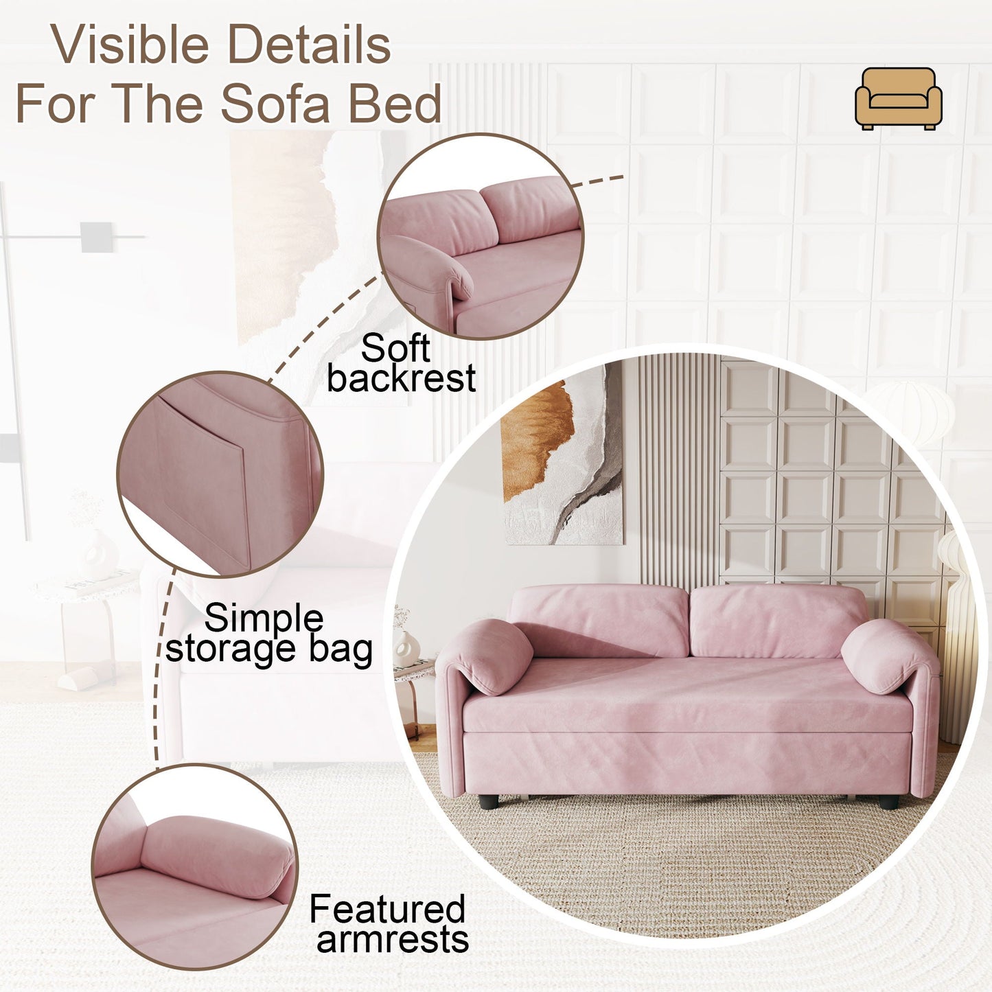 Sofa, Dual Purpose Lounge With Retractable Queen Size Bed