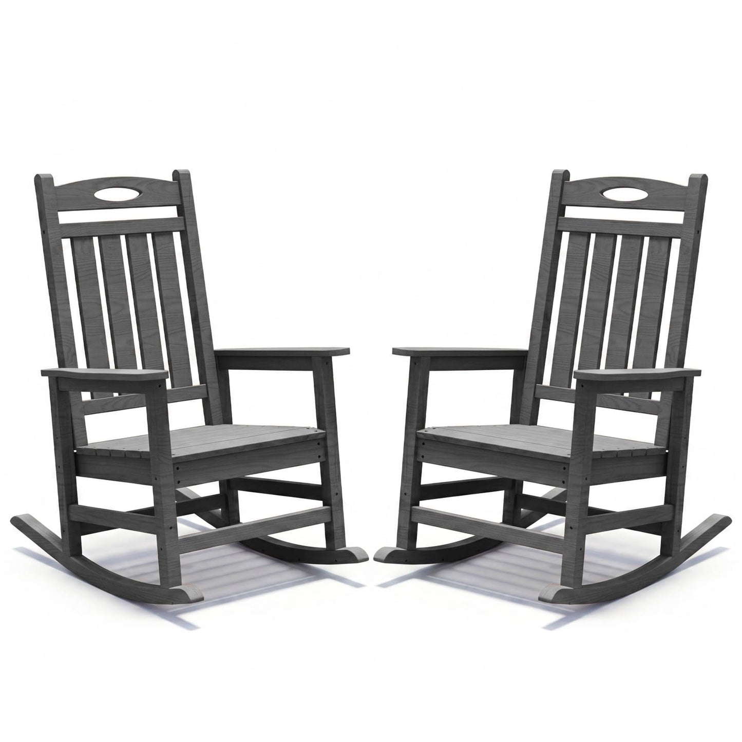 Outdoor Rocking Chair Set of 2, HDPE Patio Rocking Chair for Adults, Oversized Outdoor Rocker for Porch Garden Lawn,Grey