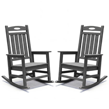 Outdoor Rocking Chair Set of 2, HDPE Patio Rocking Chair for Adults, Oversized Outdoor Rocker for Porch Garden Lawn,Grey