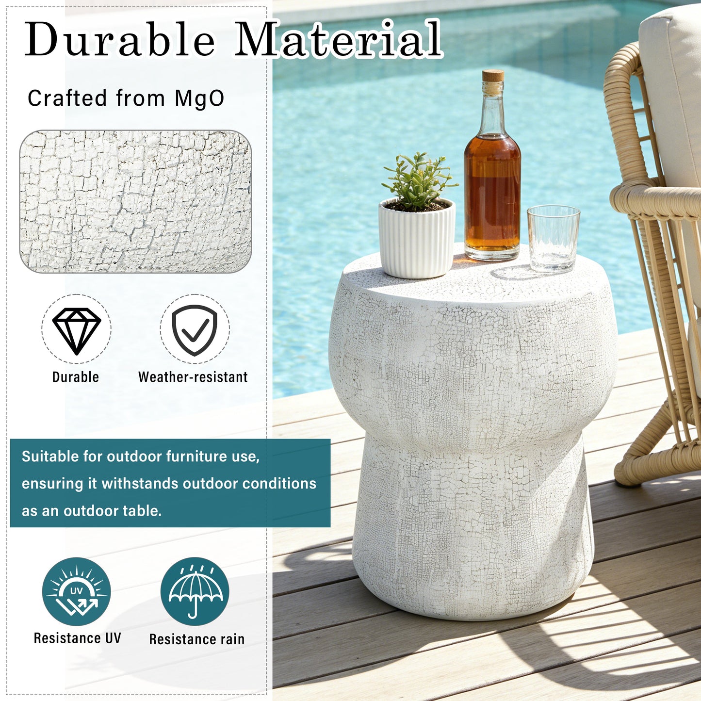 U_Style Outdoor Patio Accent Table With Crack Process