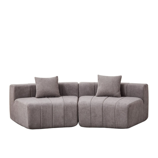 Curved Sectional Sofa With 2 Pillows For Living Room - Gray