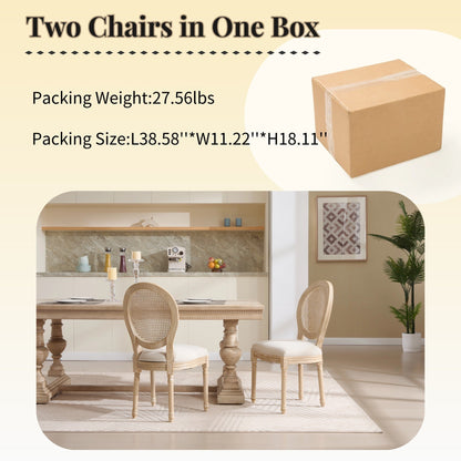 French Country Dining Chairs Set of 2 Upholstered with Rattan Back