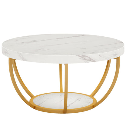 2 Tier Circle Coffee Table With Storage Shelves