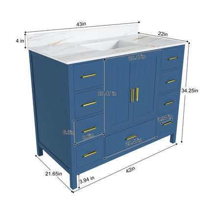 42" Modern Solid Wood Bathroom Vanity with Sink, 43" Carrara
