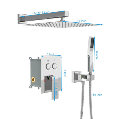 Dual Shower Head System With Square Rain Shower And Rough In Valve