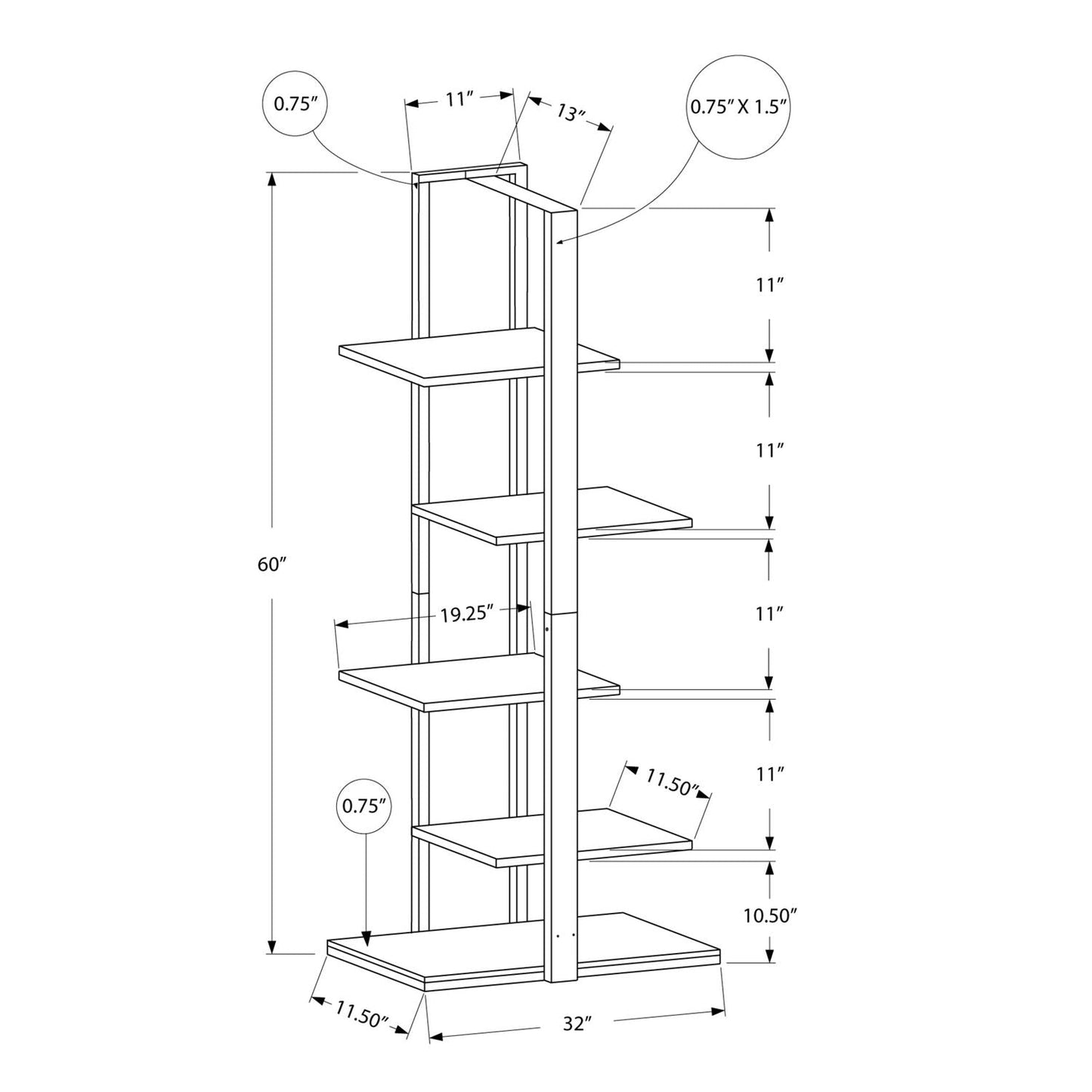 Bookshelf, Bookcase, Etagere, 5 Tie For Office, Contemporary & Modern