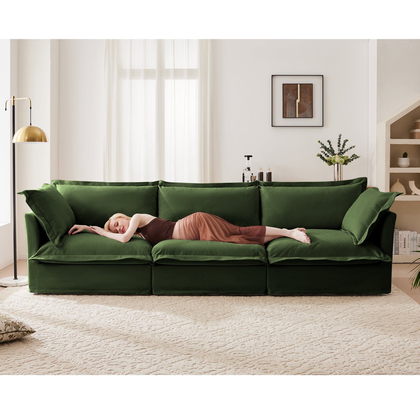 Modern Slipcovered 3-Seater Sofa with Chenille Fabric