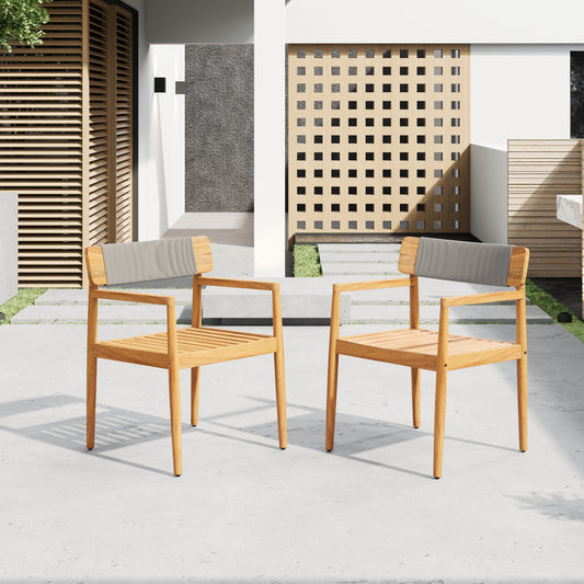Creative Braided Acacia Wood Outdoor Dining Chairs with Armrests