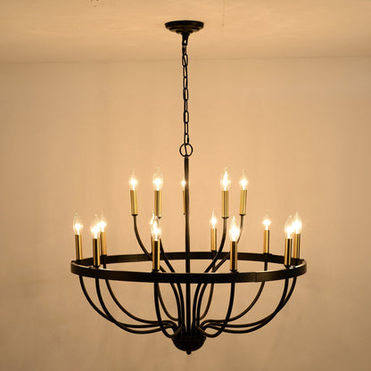 15-Light Industrial Iron Candle Chandelier Modern Farmhouse Pendant Light