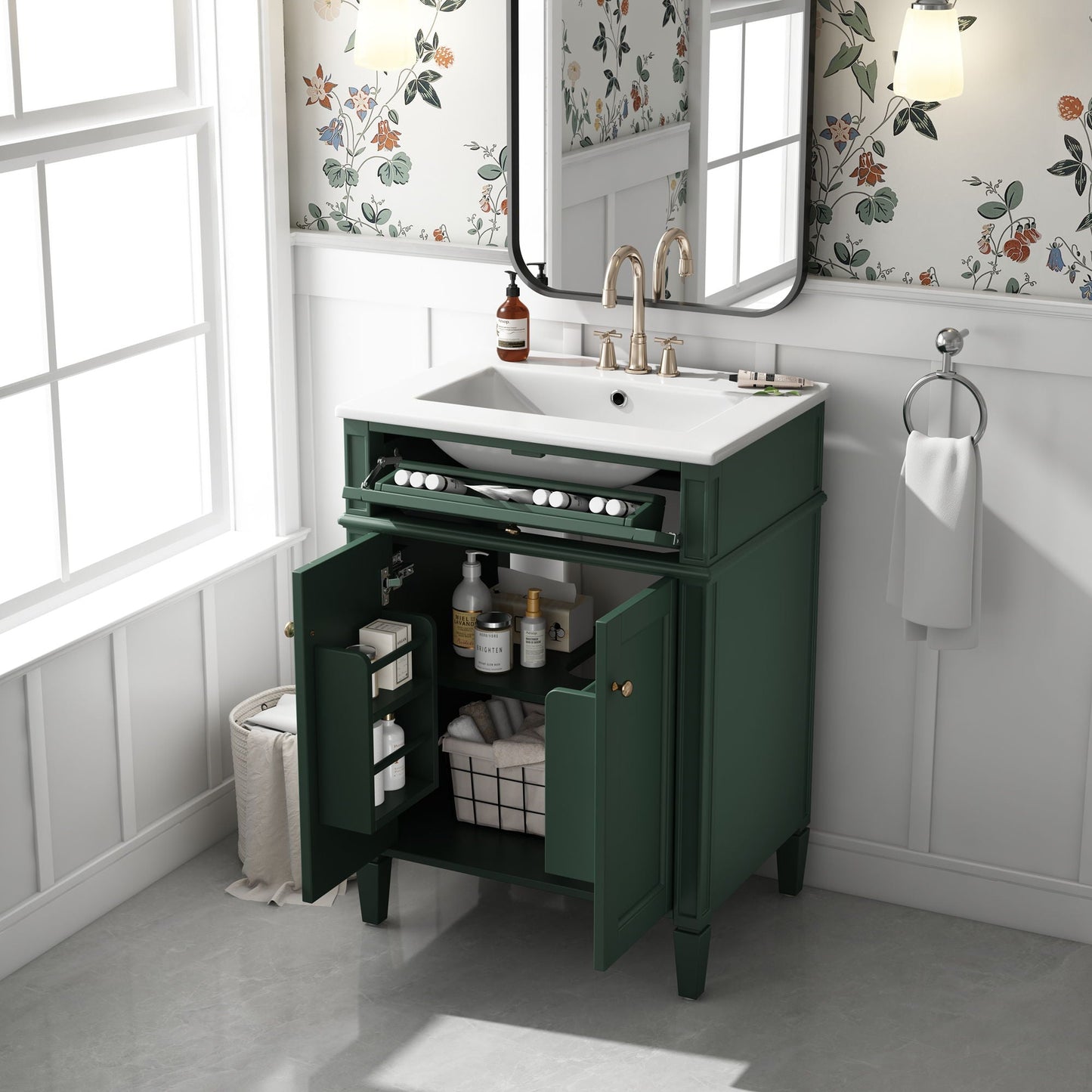Bathroom Vanity With 2 Doors And Tip Out Drawer, Soft Closing Hinges
