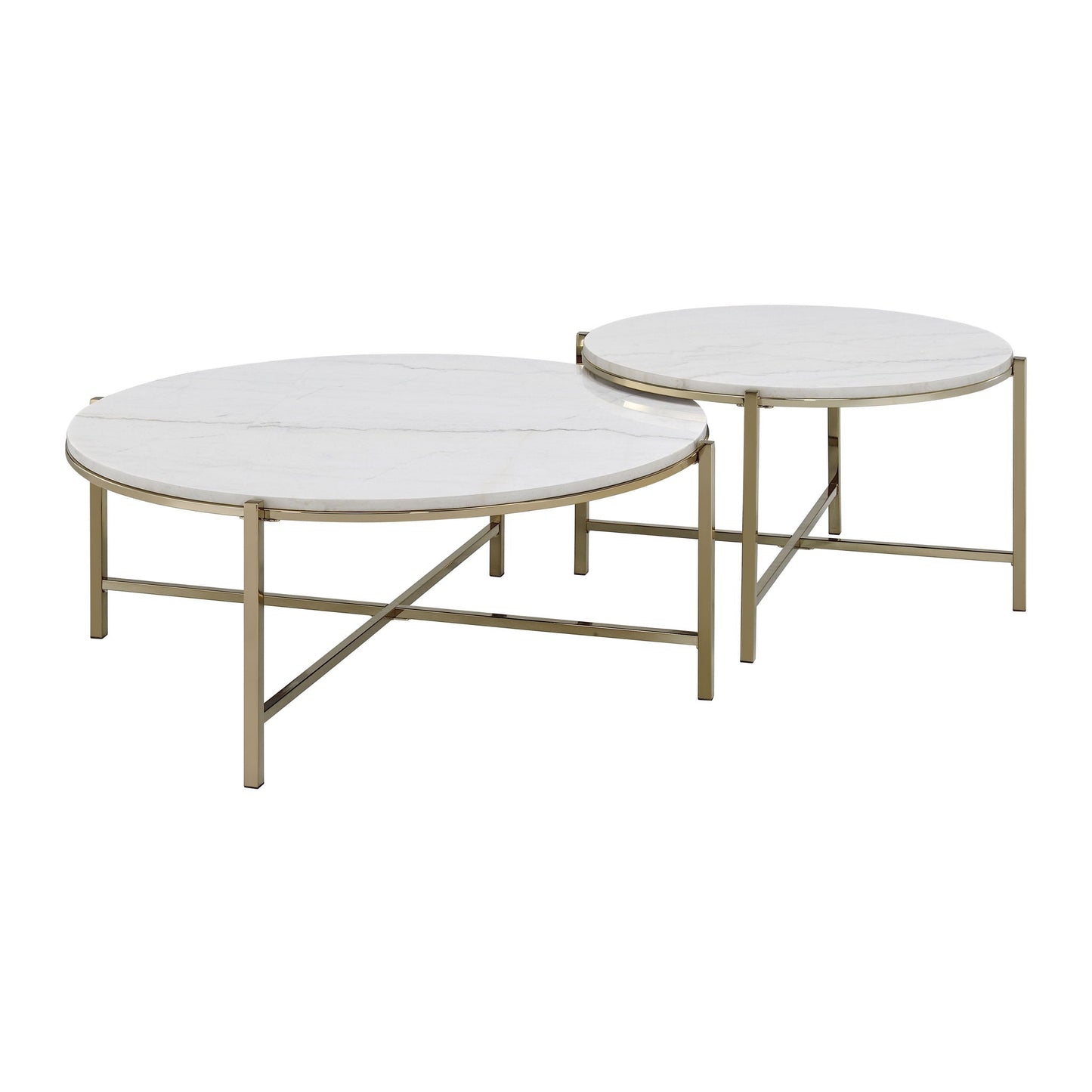 Zaidee Marble Top Nickel Nesting Table Set - White
