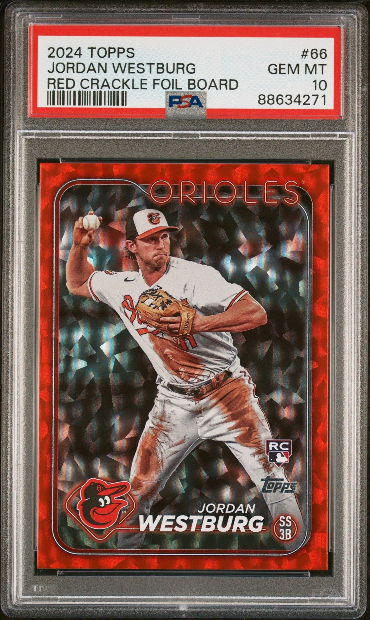 Graded 2024 Topps Jordan Westburg #66 Red Crackle Foil Board #/199 Rookie RC Baseball Card PSA 10 Gem Mint