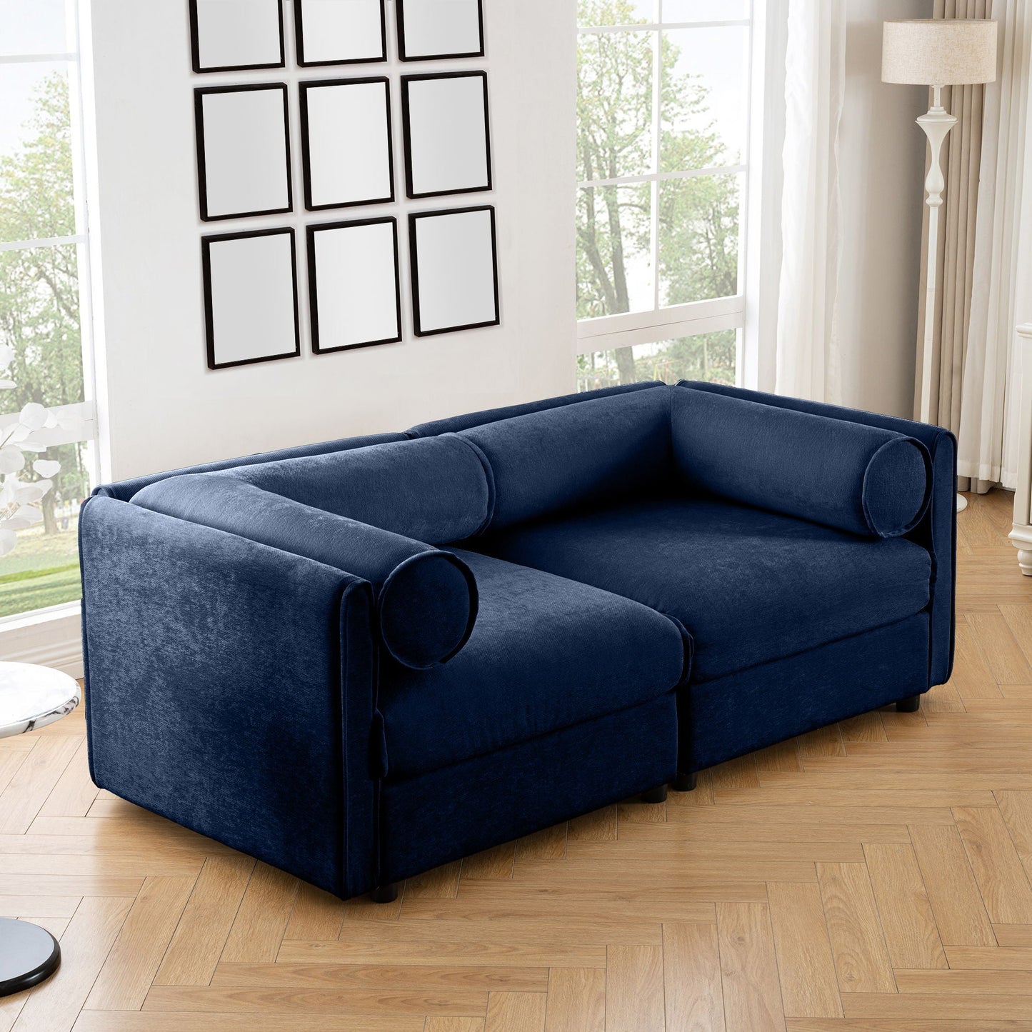 Stylish Sofa With Storage Seat And Cylindrical Backrest