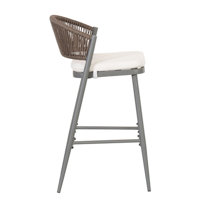 Outdoor Bar Height Metal Frame Counter Stools with Scallop-Shaped Backrest & Water-Resistant Cushions