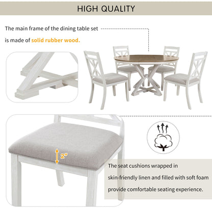 Dining Set With Extendable Round Table And 4 Upholstered Chairs